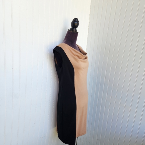 SPENCE Women's Dress Colorblock Tan Black Sheath Panel Detail Sleveless Sz 8 - Picture 10 of 12